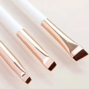 3 Pcs (White & Rose Gold) - Fine angled, ultra thin, oblique head brushes for eyebrows, eyeliner or lips