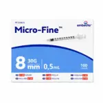 Micro-Fine U100 Fixed Needle Syringe, 0.5 mL, 30G x 8 mm, Box of 100 (BD/Embecta)