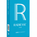Radiesse non-lidocaine 1.5ml dermal filler product box packaging by Merz Aesthetics highlighting the lidocaine-free.
