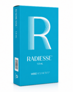 Radiesse non-lidocaine 1.5ml dermal filler product box packaging by Merz Aesthetics highlighting the lidocaine-free.