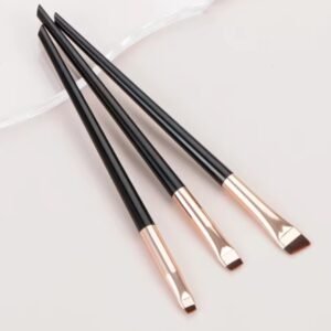 3 Pcs (Black & Rose Gold) - Fine angled, ultra thin, oblique head brushes for eyebrows, eyeliner or lips