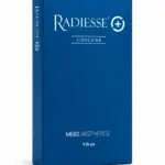 Radiesse + Lidocaine 1.5ml dermal filler product box packaging by Merz Aesthetics highlighting the single pre-filled syringe configuration.