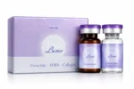 Exo Lume exosome and PDRN skin booster 1 set packaging displaying the freeze-dried exosome powder vial and the 6ml liquid activating solvent ampoule.