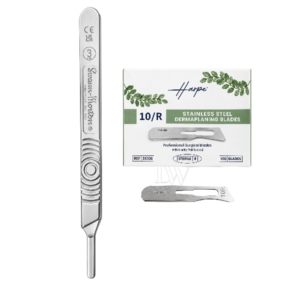 Swann Morton Scalpel Handle and 100 x No.10R Harpe Dermaplaning Blade Set